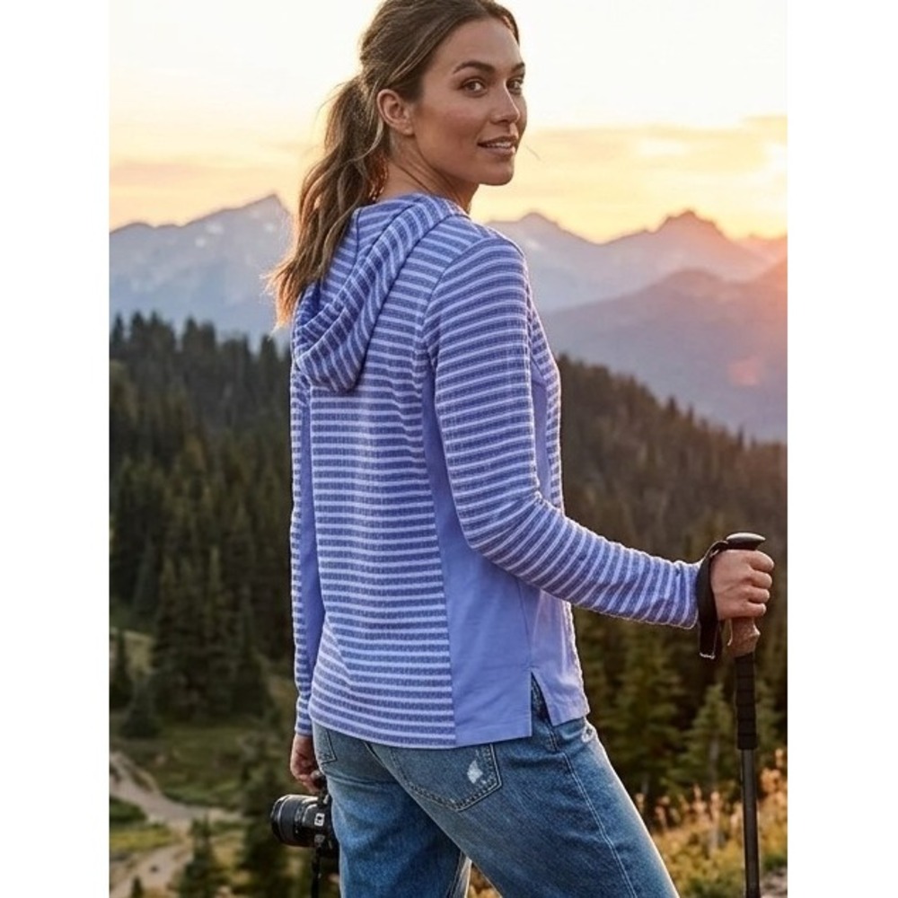 Eddie Bauer Womens S Blue White‎ Striped Textured Hoodie Long Sleeve Gorpcore